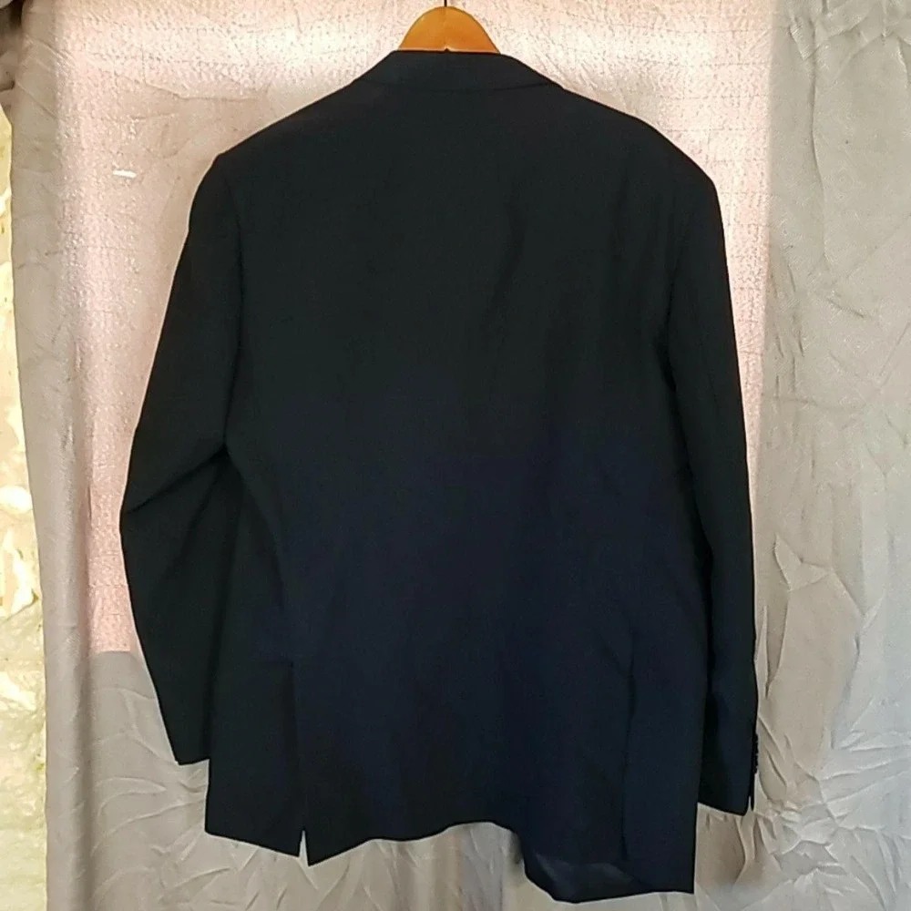 Gianni Vironi Suit Jacket Blazer Mens 46R Black Polyester 2 Button Notch Lapel
